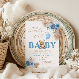 Sweet Blue Teddy Bear Baby Dusche Pampas Florals Einladung