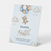 Sweet Blue Teddy Diaper Raffle Duschzeichen Sockelschild (Vorderseite)