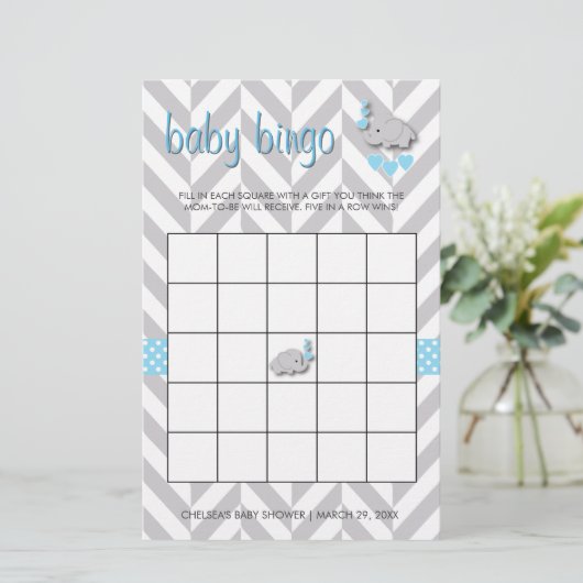 Sweet Blue und Gray Elephant Baby Shower Bingo Briefpapier (Stehend Vorderseite)