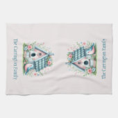 Sweet Blue und Pink Birdhouse Personalisiert Geschirrtuch (Horizontal)