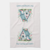 Sweet Blue und Pink Birdhouse Personalisiert Geschirrtuch (Vertikal)