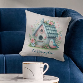 Sweet Blue und Pink Birdhouse Personalisiert Kissen
