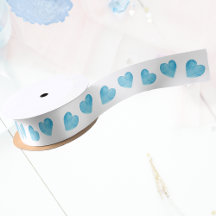 Sweet Blue Watercolor Herz White Ribbon