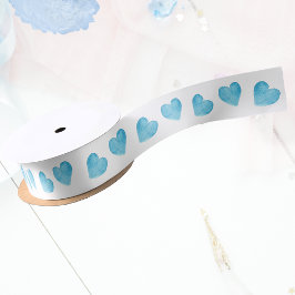 Sweet Blue Watercolor Herz White Ribbon Satinband