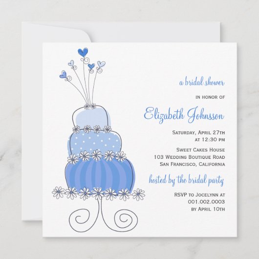 Sweet Blue Wedding Cake Chic Brautparty Einladung (Vorderseite)