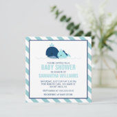 Sweet Blue Whales Boy Baby Dusche Einladung (Stehend Vorderseite)