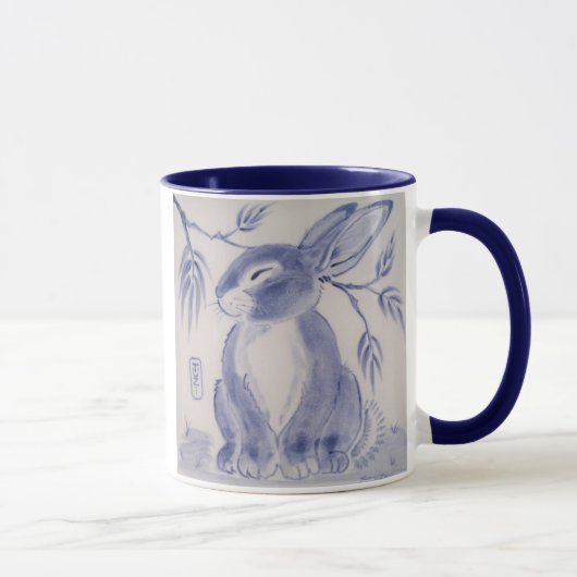 Sweet Blue & White Bunny Bunny Rabbit Design Tasse (Rechts)