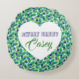 Sweet Blueberries Modern Pattern Blue Green. Rundes Kissen
