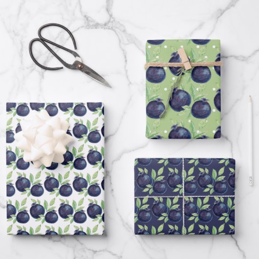 Sweet Blueberries Watercolor Hand-painted Geschenkpapier Set (Vorderseite)