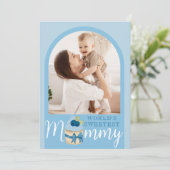Sweet Blueberry Cupcake Mothers Day Foto Card Einladung (Stehend Vorderseite)
