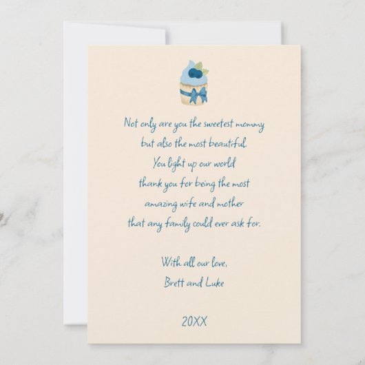 Sweet Blueberry Cupcake Mothers Day Foto Card Einladung (Rückseite)