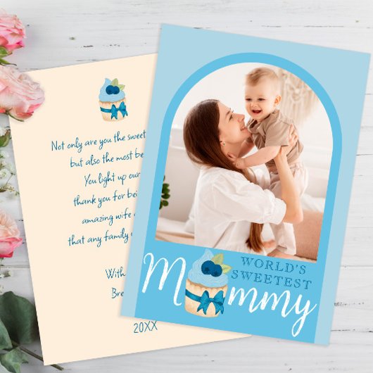 Sweet Blueberry Cupcake Mothers Day Foto Card Einladung