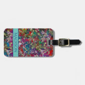 Sweet Blume Blätter Rote Monogramm Blumenmuster Gepäckanhänger (Vorderseite horizontal)