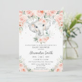 Sweet Blush Blues Adorable Elephant Baby Dusche Einladung (Stehend Vorderseite)