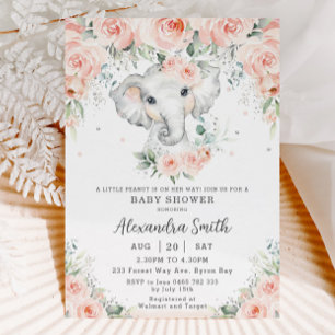 Sweet Blush Blues Adorable Elephant Baby Dusche Einladung