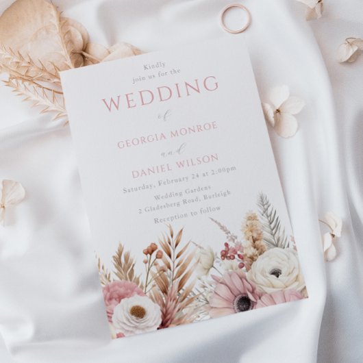 Sweet Blush Boho Flowers Elegant Wedding Einladung