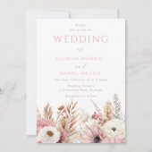 Sweet Blush Boho Flowers Elegant Wedding Einladung (Vorderseite)