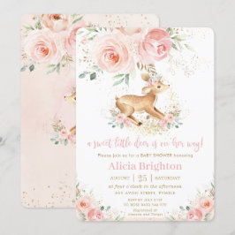 Sweet Blush Floral Baby Deer Fawn Girl Baby Dusche Einladung