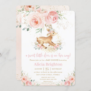 Sweet Blush Floral Baby Deer Fawn Girl Baby Dusche Einladung