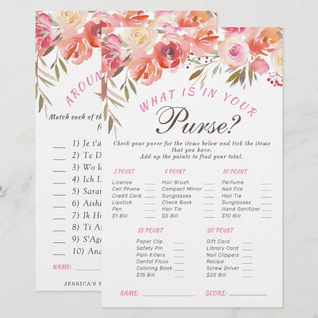 Sweet Blush Floral Doppelseitiges Brautparty Game (Vorne/Hinten)