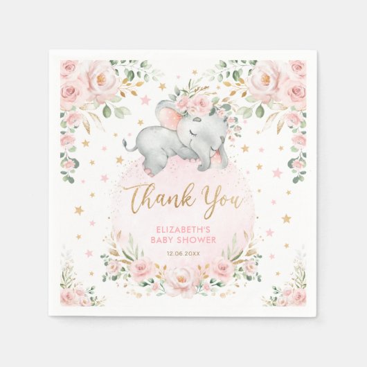 Sweet Blush Gold Rose Elephant Baby Shower Favorit Serviette (Vorderseite)