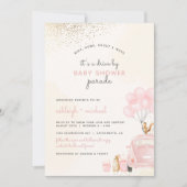 Sweet Blush Pink Balloons Auto mit Babydusche Einladung (Vorderseite)