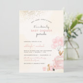 Sweet Blush Pink Balloons Auto mit Babydusche Einladung (Stehend Vorderseite)