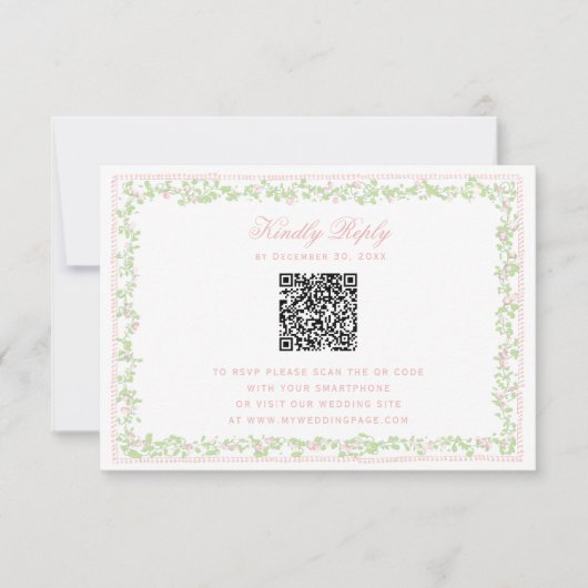 Sweet Blush Pink Floral Frame RSVP w/ Bow QR Code (Vorderseite)