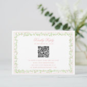 Sweet Blush Pink Floral Frame RSVP w/ Bow QR Code (Stehend Vorderseite)