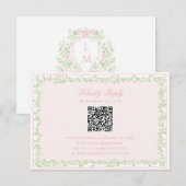 Sweet Blush Pink Floral Frame RSVP w/ Bow QR Code (Vorne/Hinten)