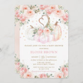 Sweet Blush Pink Floral Pumpkins Baby Dusche Einladung (Vorne/Hinten)