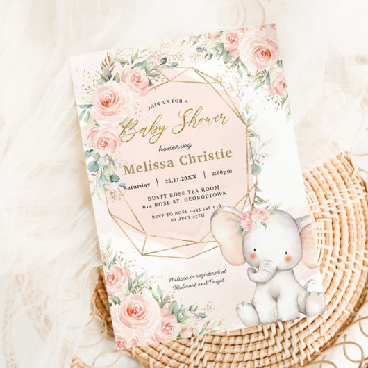Sweet Blush Pink Niedlich Elephant Baby Dusche Einladung