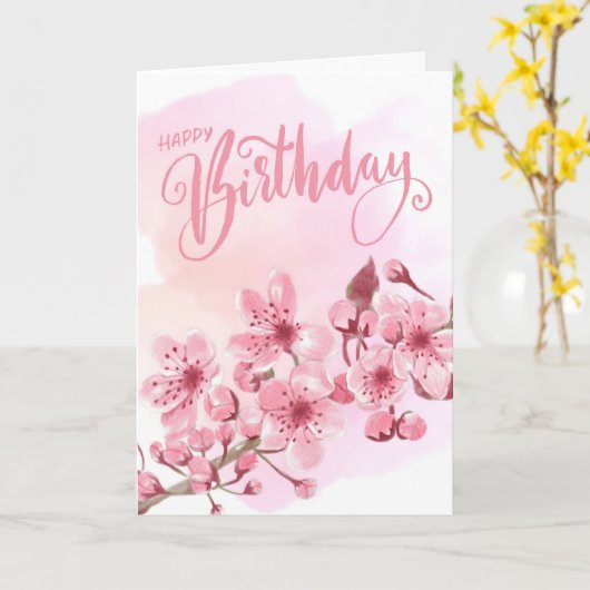 Sweet Blush Pink Sakura Floral Geburtstag Karte (Gelbe Blume)