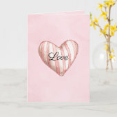 Sweet Blush Pink Striped Heart Love Karte (Gelbe Blume)