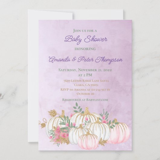 Sweet Blush Rose Pink Pumpkin Digital Lavendel Einladung (Vorderseite)