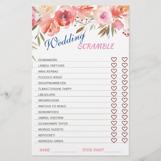 Sweet Blush Rose Watarcolor Brautparty Game (Vorderseite)