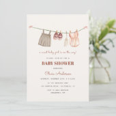 Sweet Boho Clothesline Girl Baby Dusche Einladung (Stehend Vorderseite)