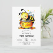 Sweet Boho Digital Bee 1. Geburtstag Einladung (Stehend Vorderseite)