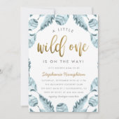 Sweet Boho Feathers Gold Wild One Boy Baby Dusche Einladung (Vorderseite)