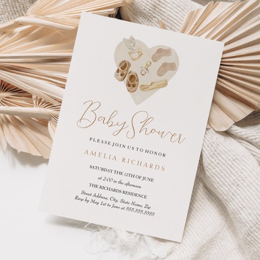 Sweet Boho Heart Blush Pink Baby Dusche Einladung