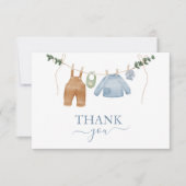 Sweet Boho Neutral Clothesline Boy Baby Dusche Dankeskarte (Vorderseite)