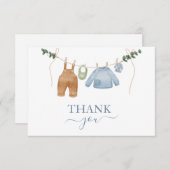 Sweet Boho Neutral Clothesline Boy Baby Dusche Dankeskarte (Vorne/Hinten)