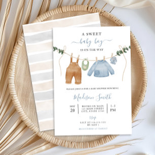 Sweet Boho Neutral Clothesline Boy Baby Dusche Einladung