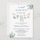 Sweet Boho Neutral Clothesline Boy Baby Shower Einladung (Vorderseite)