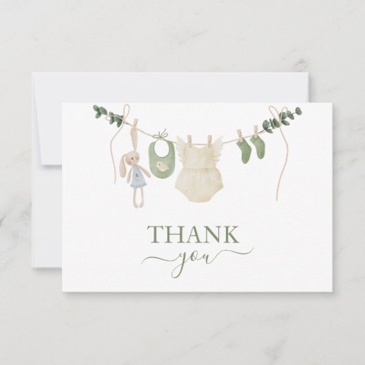 Sweet Boho Neutral Clothesline Girl Baby Shower Dankeskarte (Vorderseite)
