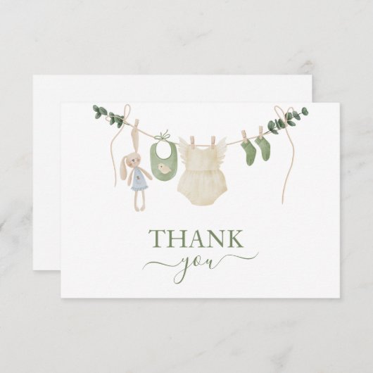 Sweet Boho Neutral Clothesline Girl Baby Shower Dankeskarte (Vorne/Hinten)