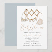 Sweet Boho Neutral Dusty Blue Baby Dusche Einladung (Vorne/Hinten)
