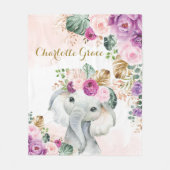 Sweet Boho Tropical Elephant Blush Lila Floral Fleecedecke (Vorderseite)