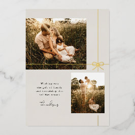 Sweet Bow Family + Freundschaft Modernes Zwei-Foto Folien Feiertagskarte