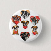 Sweet Boxer Dog und Red Heart Watercolor Button (Vorderseite)